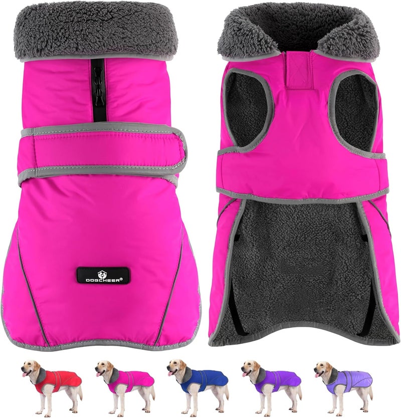 Dogcheer Dog Coat, Waterproof Dog Jacket Reflective Pet Winter Coat with Adjustable Hook & Loop, Christmas Puppy Fleece Jacket Warm Turtleneck Snowsuit for Small Medium Large Dogs - Pink, 3XL - Image 1